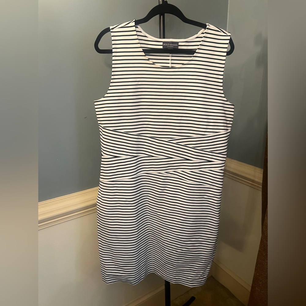 BOLD‎ elements Monochrome Striped Midi Dress plus XXL